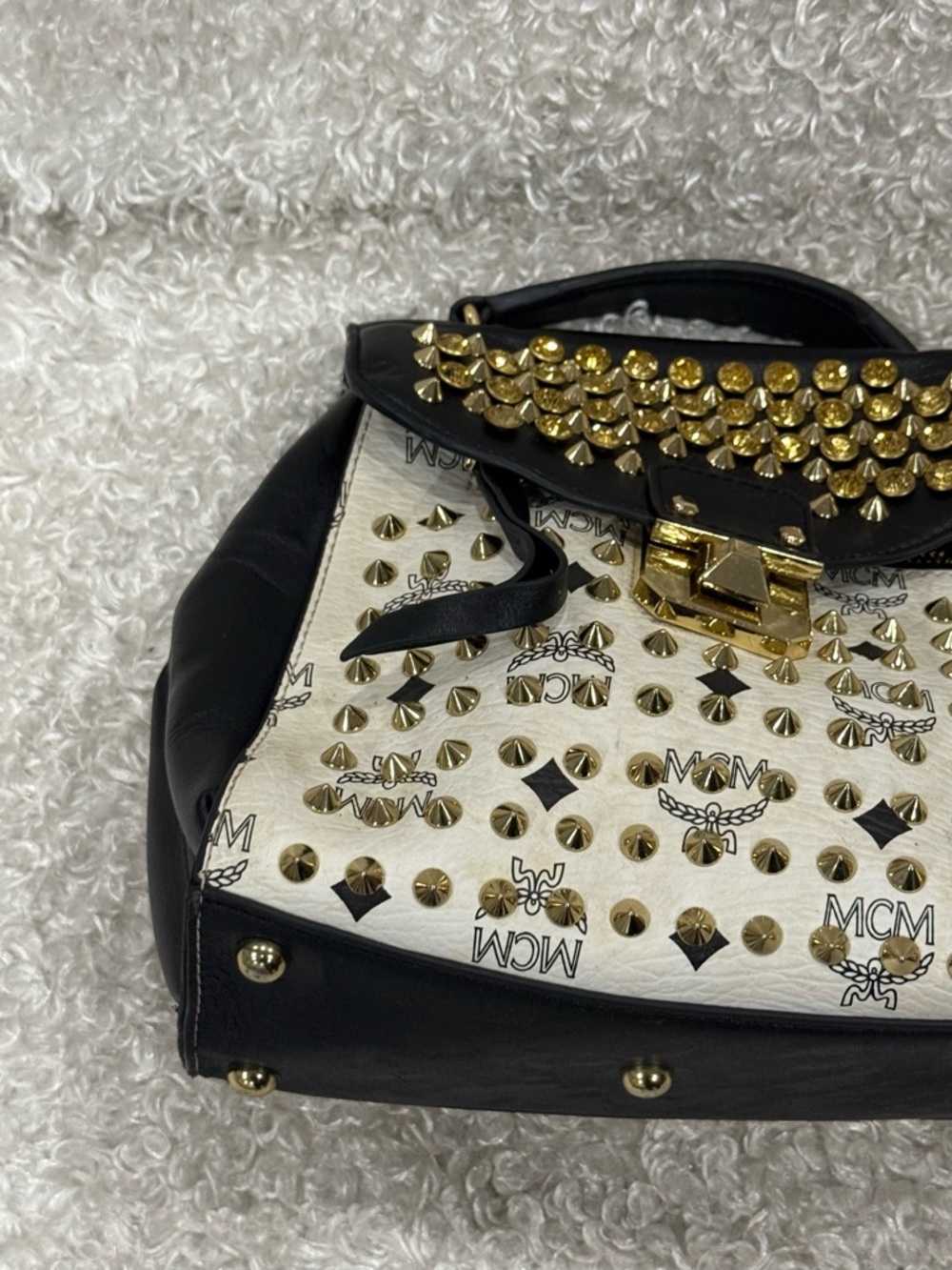 MCM Satchel Bag With Embellished Stones - Picture 10 of 15